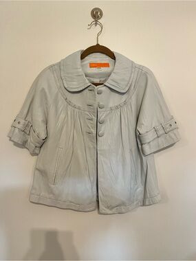 Light Gray Short Sleeve Leather Jacket Cynthia Steffe